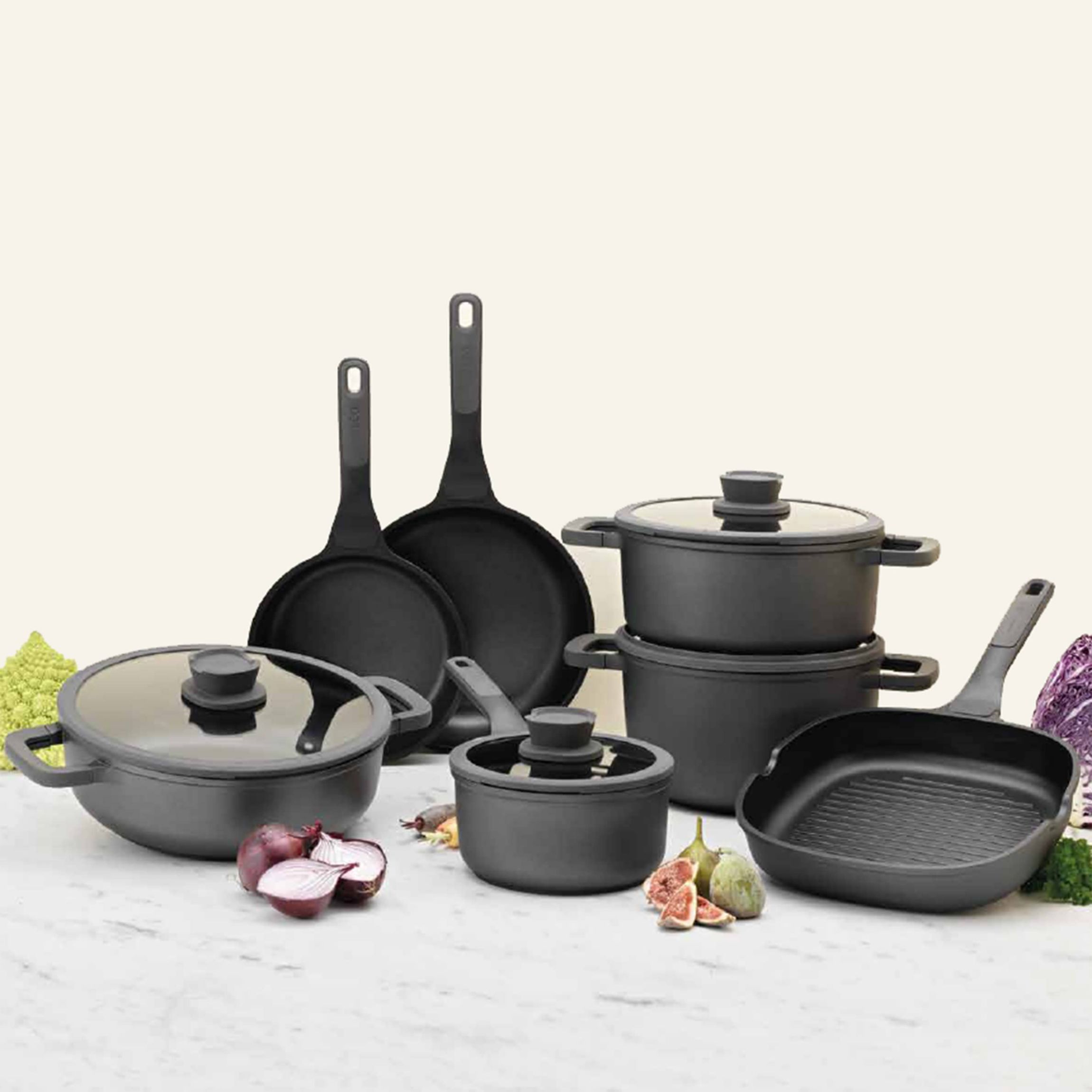BergHOFF LEO Stone Nonstick Cast Aluminum 11Pc Cookware Set 11Pc With Glass lid