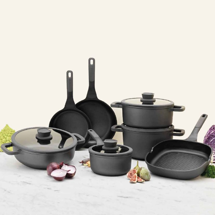 BergHOFF LEO Stone Nonstick Cast Aluminum 11Pc Cookware Set 11Pc With Glass lid