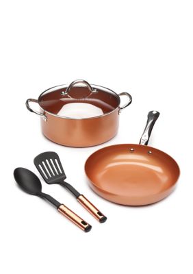 Pure Copper Cookware Set 5 Piece Set copper Sauce Pan Set Copper Kadhai Set  Copper Fry Pan With Brass Handle for Cooking Purpose 
