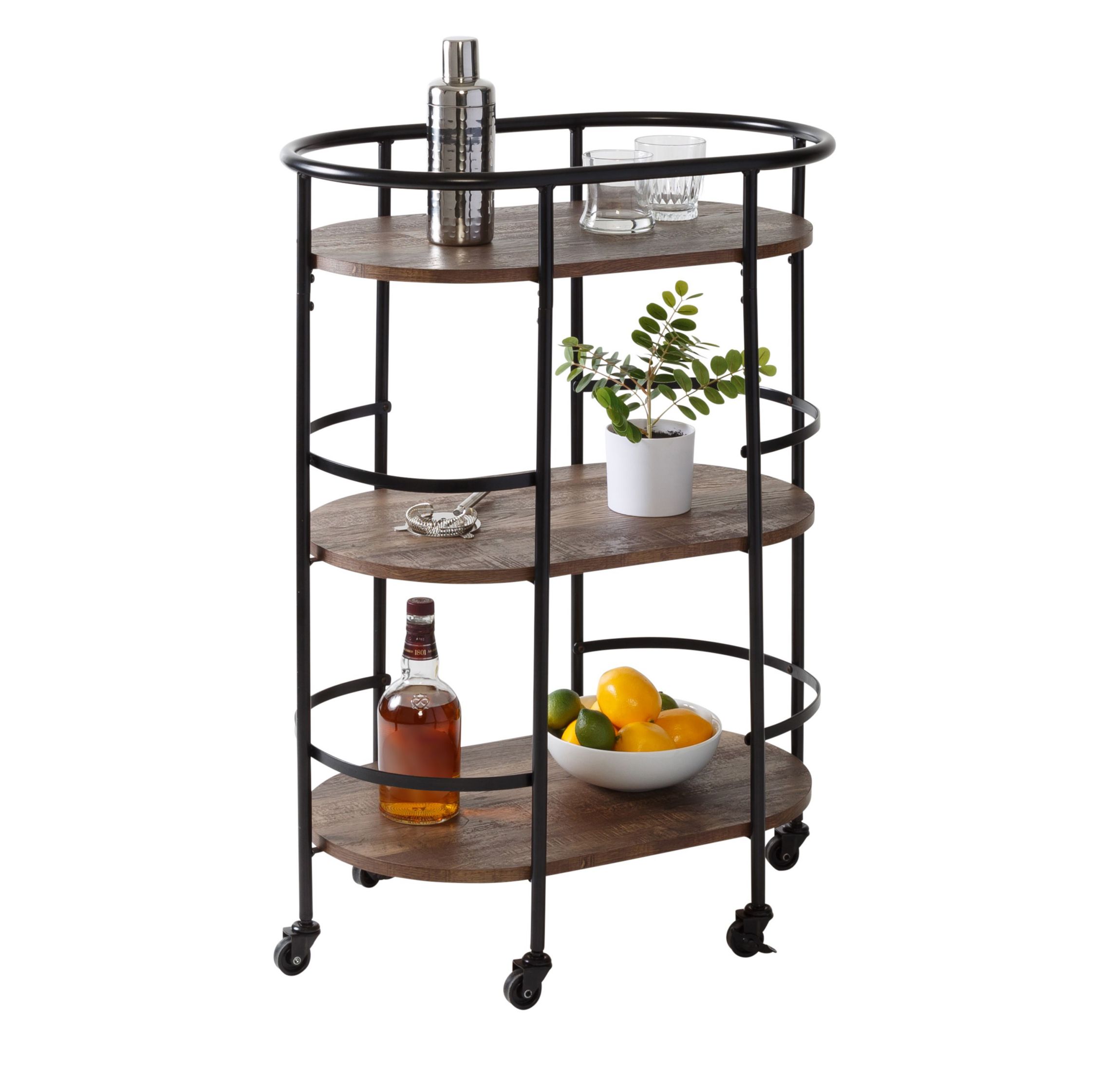 3-Tier Rolling Bar & Serving Cart, Black & Rustic Brown