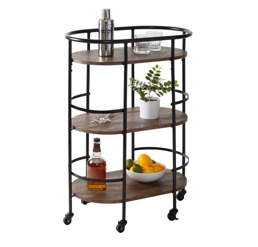 3-Tier Rolling Bar & Serving Cart, Black & Rustic Brown
