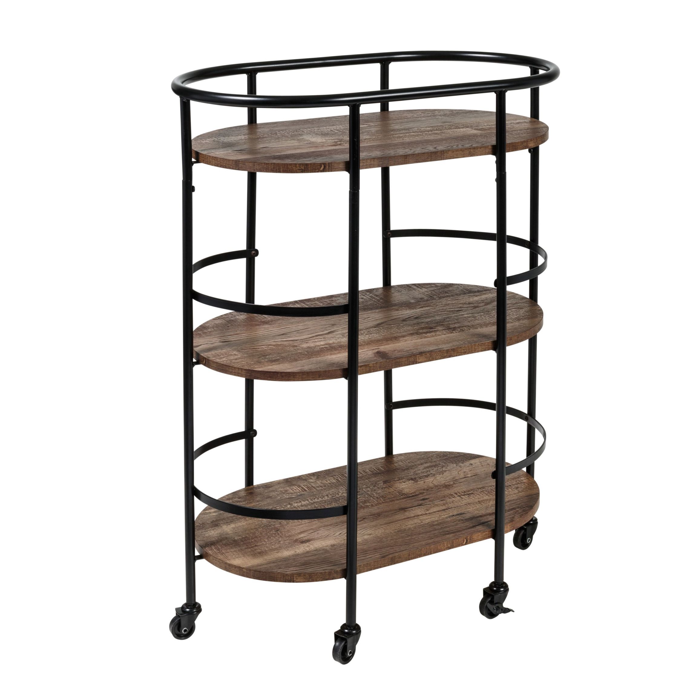 3-Tier Rolling Bar & Serving Cart, Black & Rustic Brown