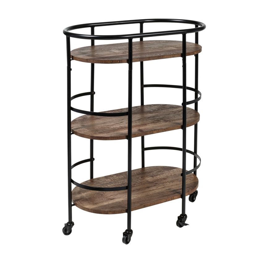 3-Tier Rolling Bar & Serving Cart, Black & Rustic Brown