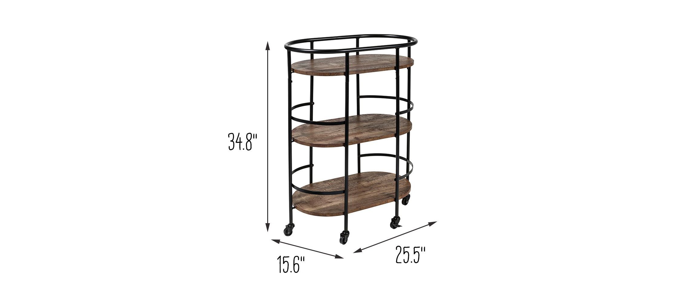 3-Tier Rolling Bar & Serving Cart, Black & Rustic Brown