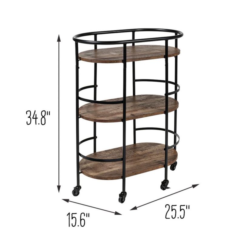 3-Tier Rolling Bar & Serving Cart, Black & Rustic Brown
