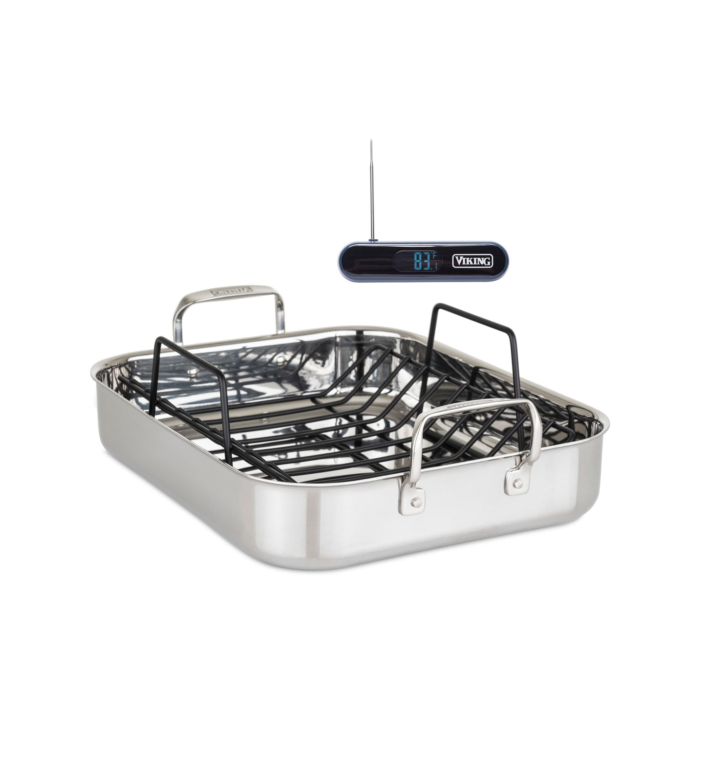 Viking 3-Ply Stainless Steel Roasting Pan with Rack and Thermometer Set