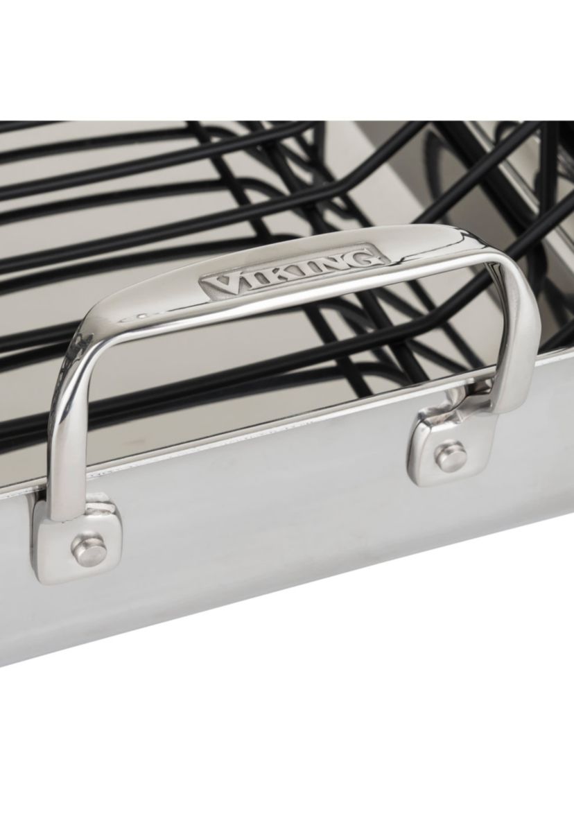Viking 3-Ply Stainless Steel Roasting Pan with Rack and Thermometer Set