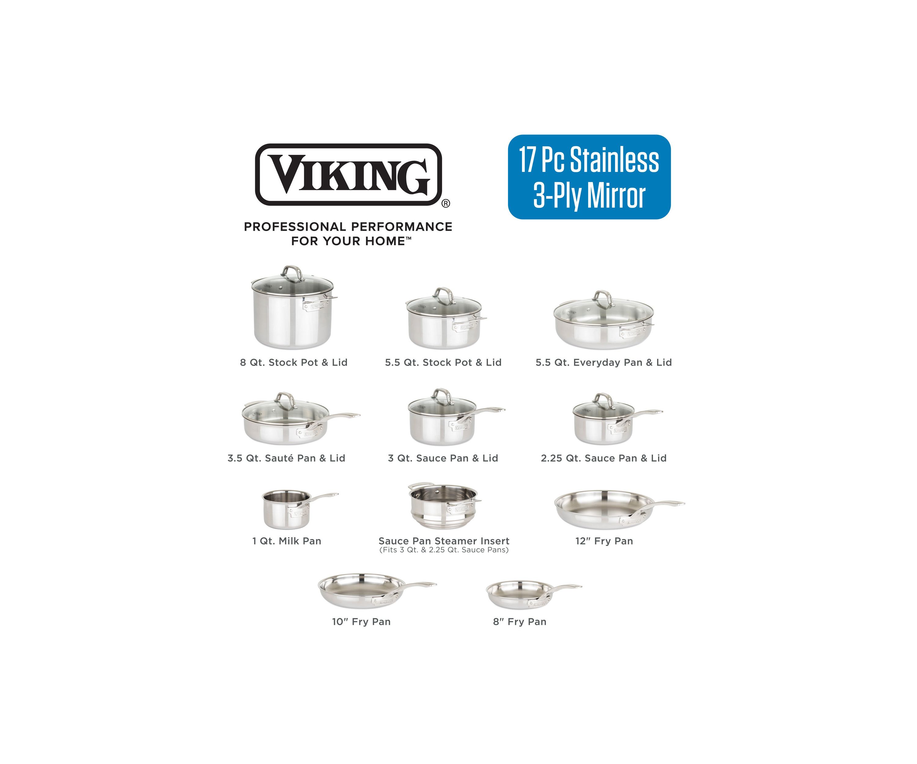 3-Ply 17pc Stainless Steel Cookware Set