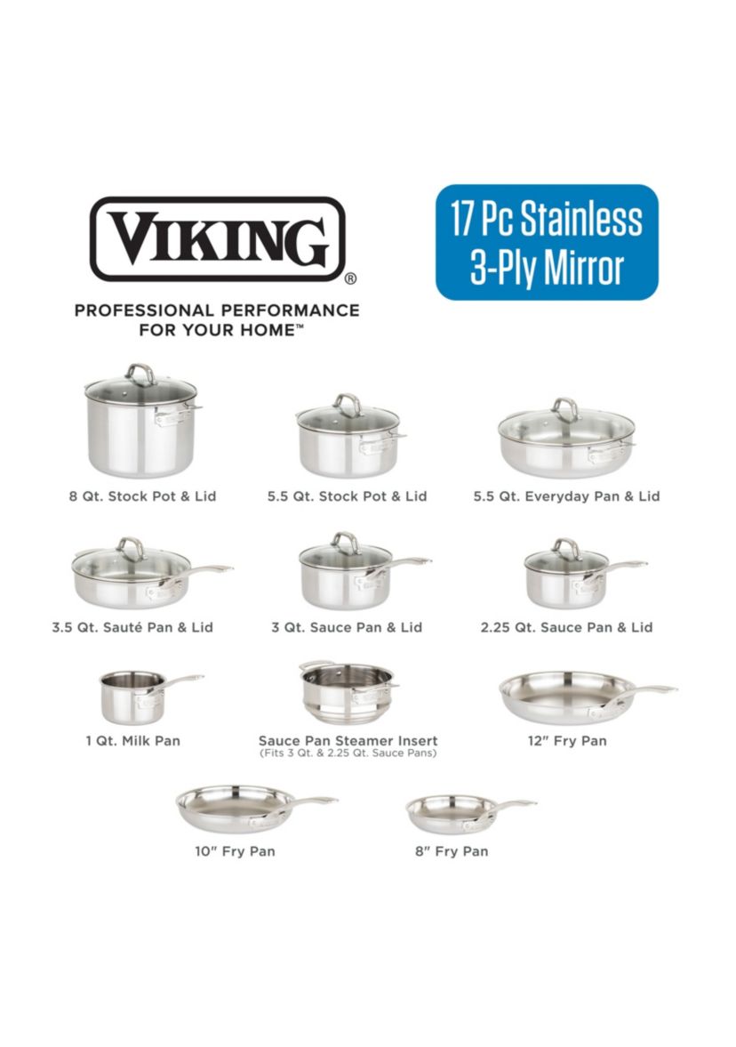 3-Ply 17pc Stainless Steel Cookware Set