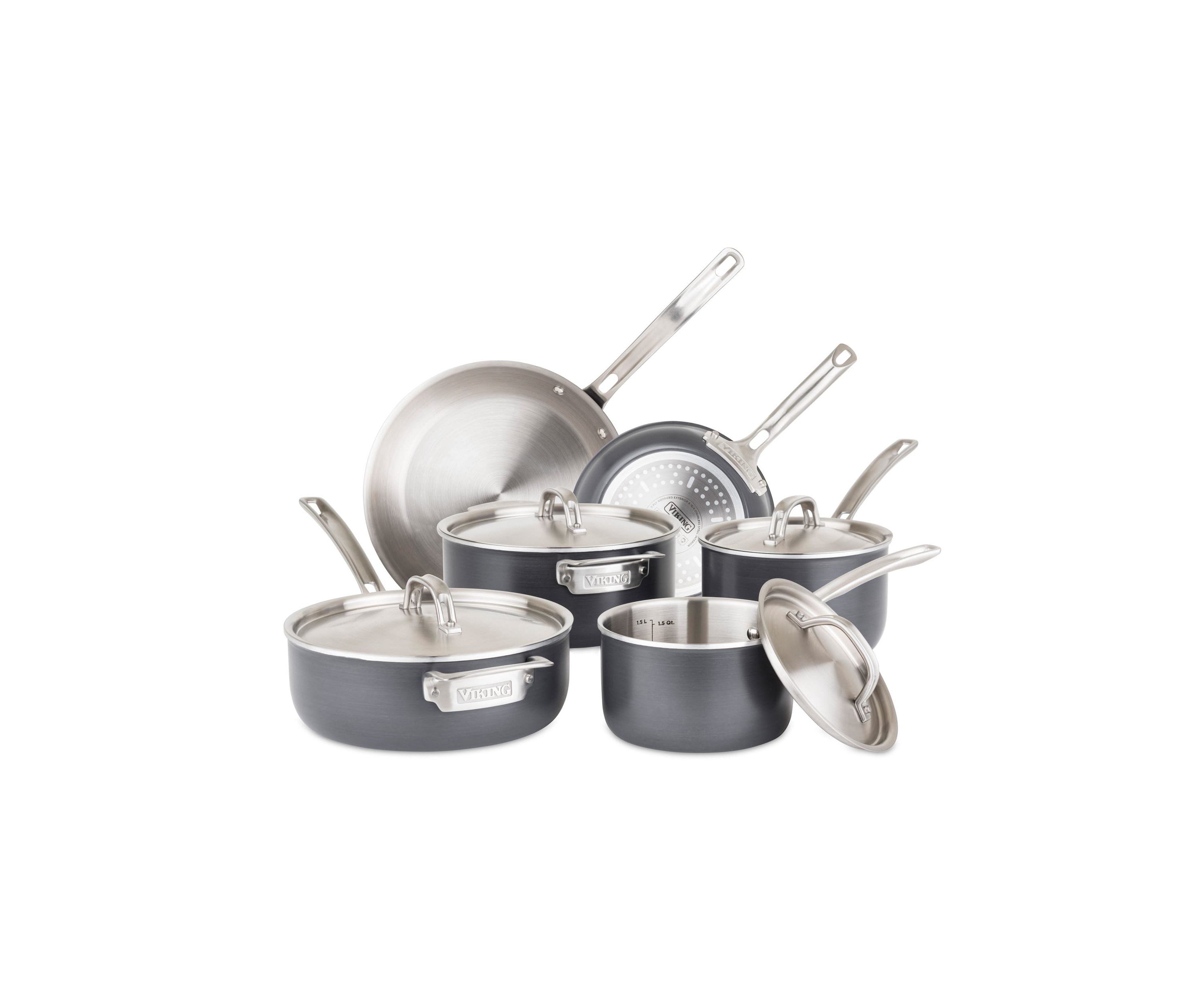 5 Ply Hard Anodized 10pc Cookware Set with Stainless Interior & Aluminum Core