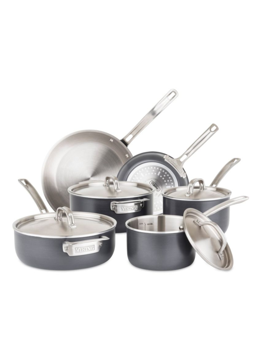 5 Ply Hard Anodized 10pc Cookware Set with Stainless Interior & Aluminum Core