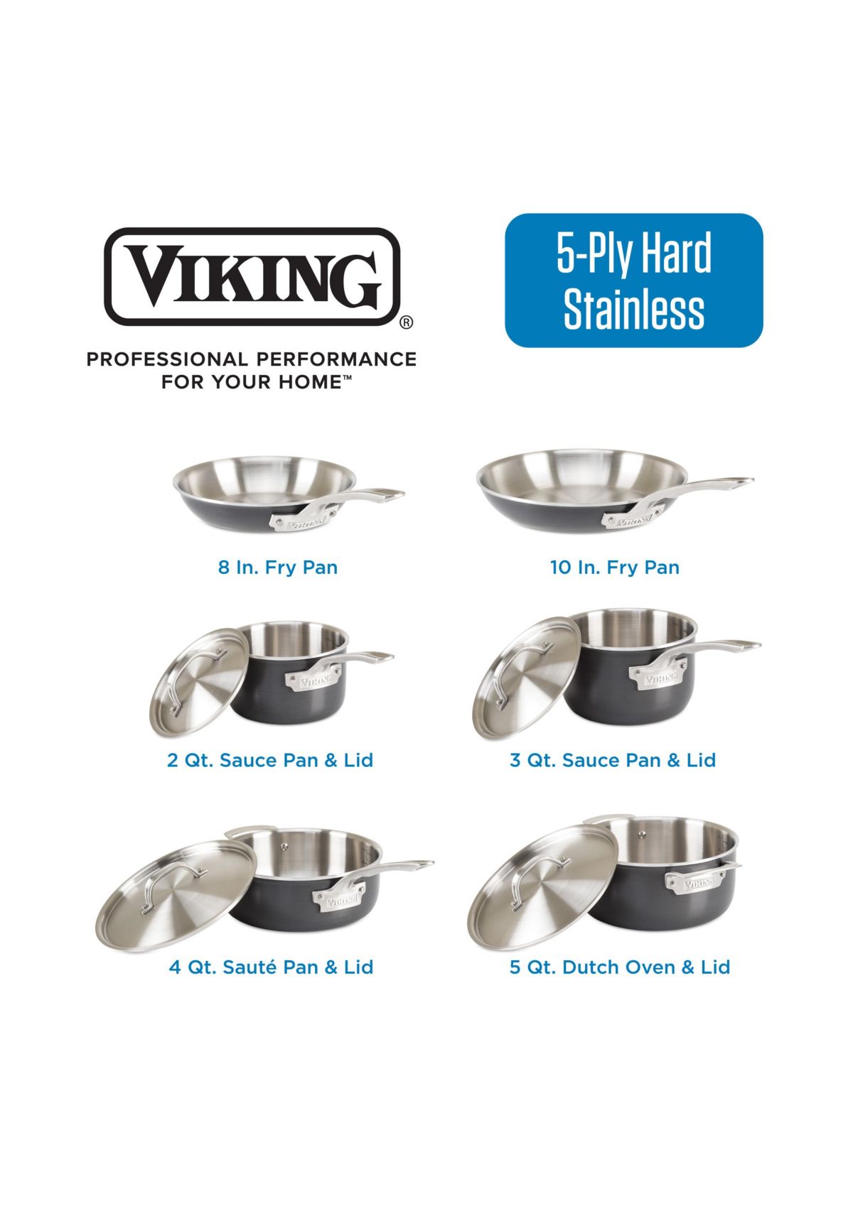 5 Ply Hard Anodized 10pc Cookware Set with Stainless Interior & Aluminum Core
