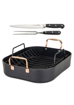 Viking Hard Anodized Roaster w Copper PVD Handles and 2pc Carving Set