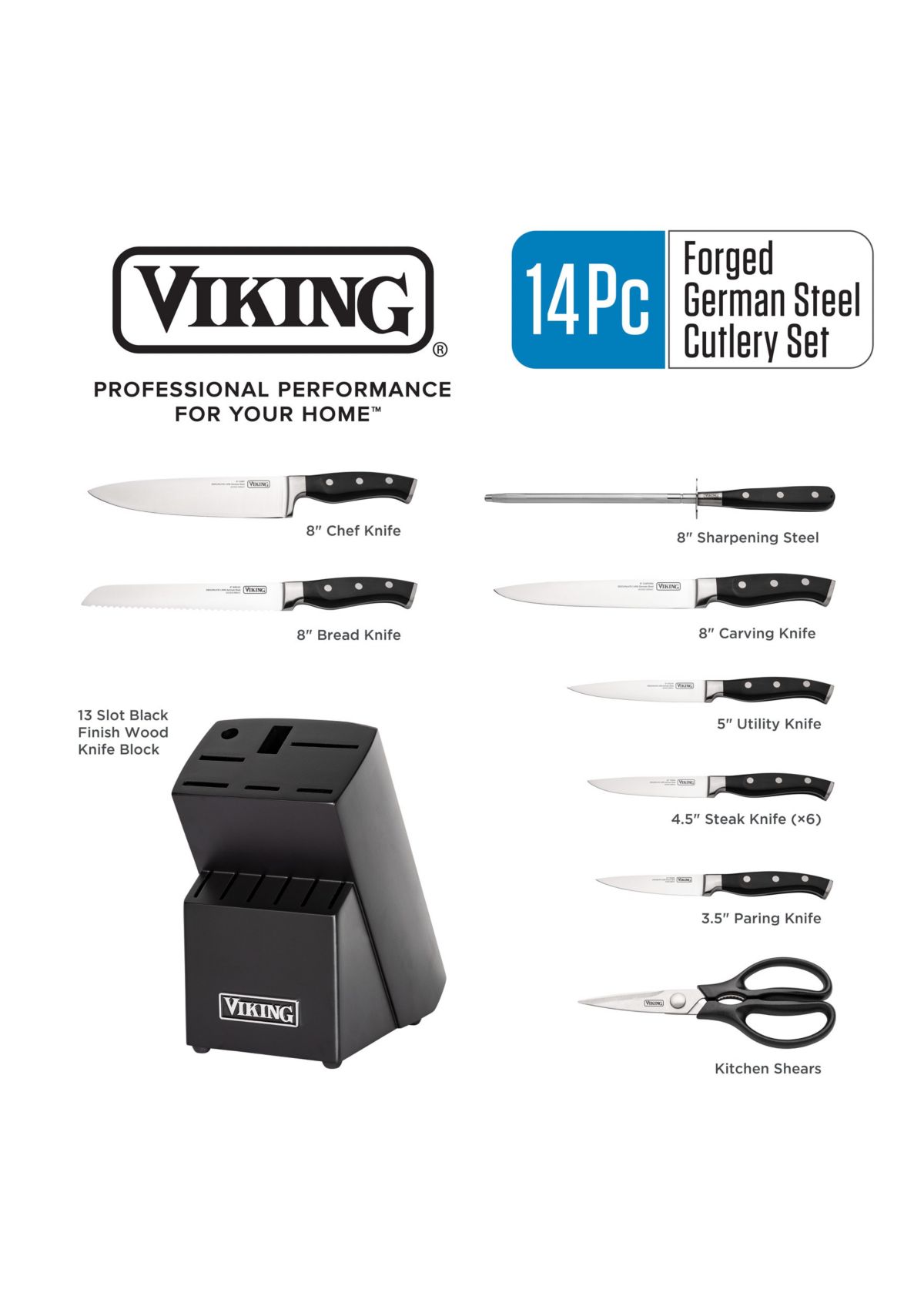 Viking 14pc Cutlery Set with Black Block
