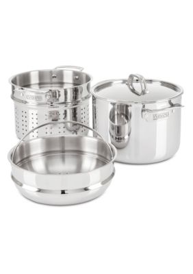 3-Ply 8 Qt Multi-Cooker/Pasta Pot w/ Bonus Steamer, Mirror Finish