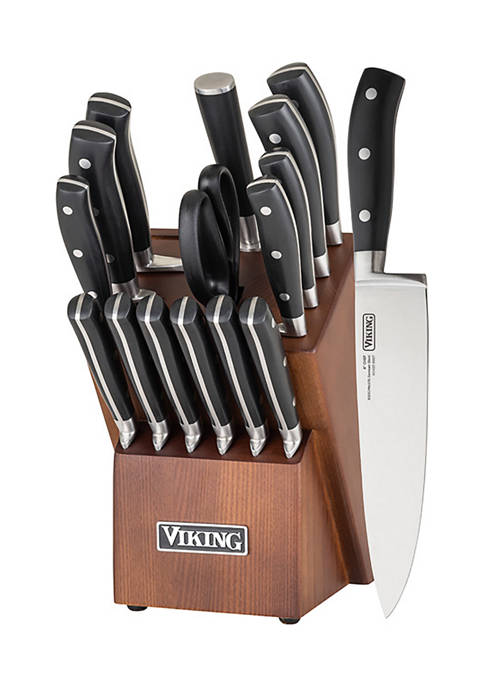 Viking 17 Piece Cutlery Set with Light Walnut Color Block