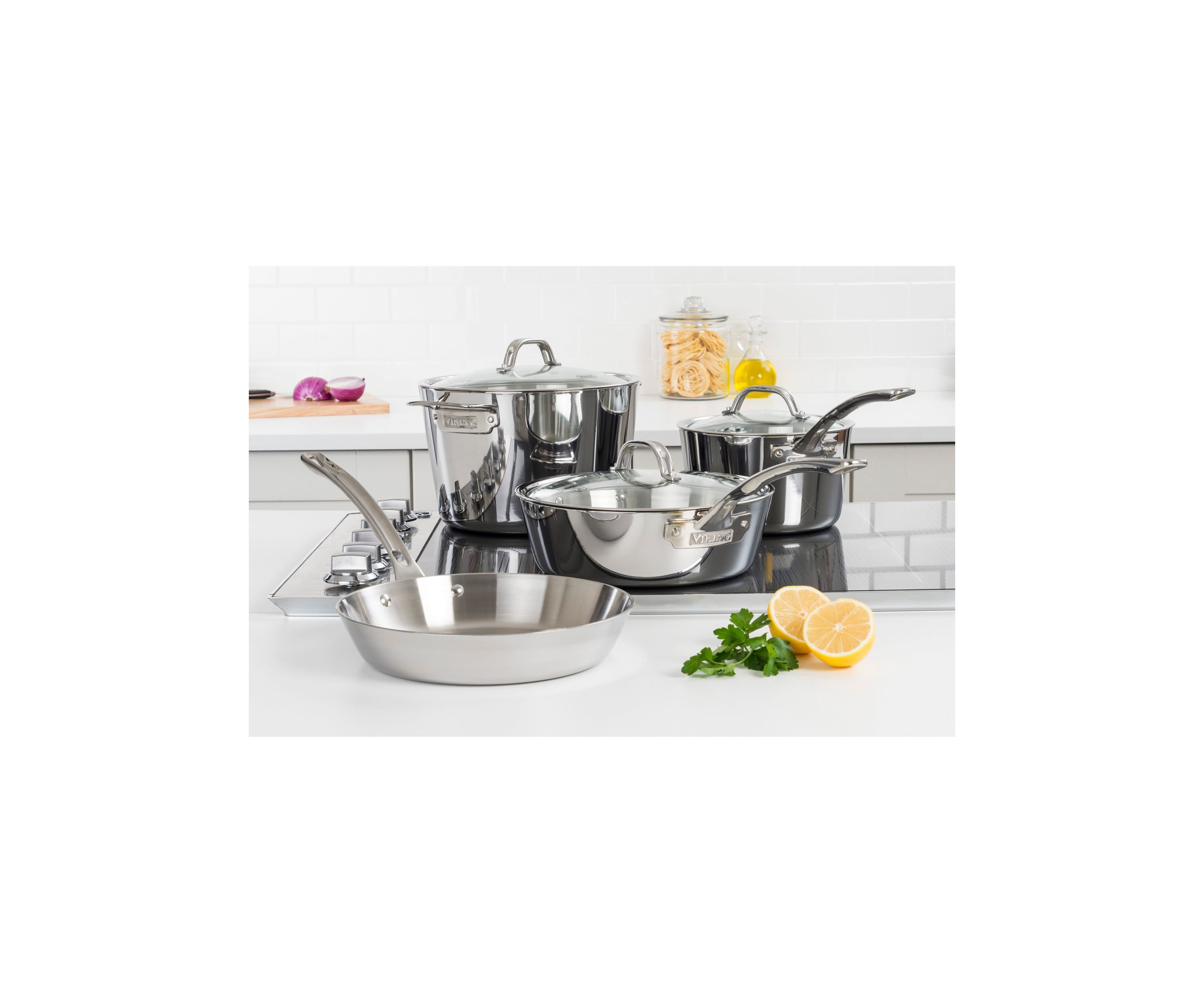 Contemporary 7 pc Cookware Set, Mirror Finish
