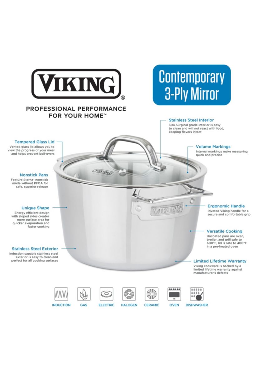 Contemporary 7 pc Cookware Set, Mirror Finish