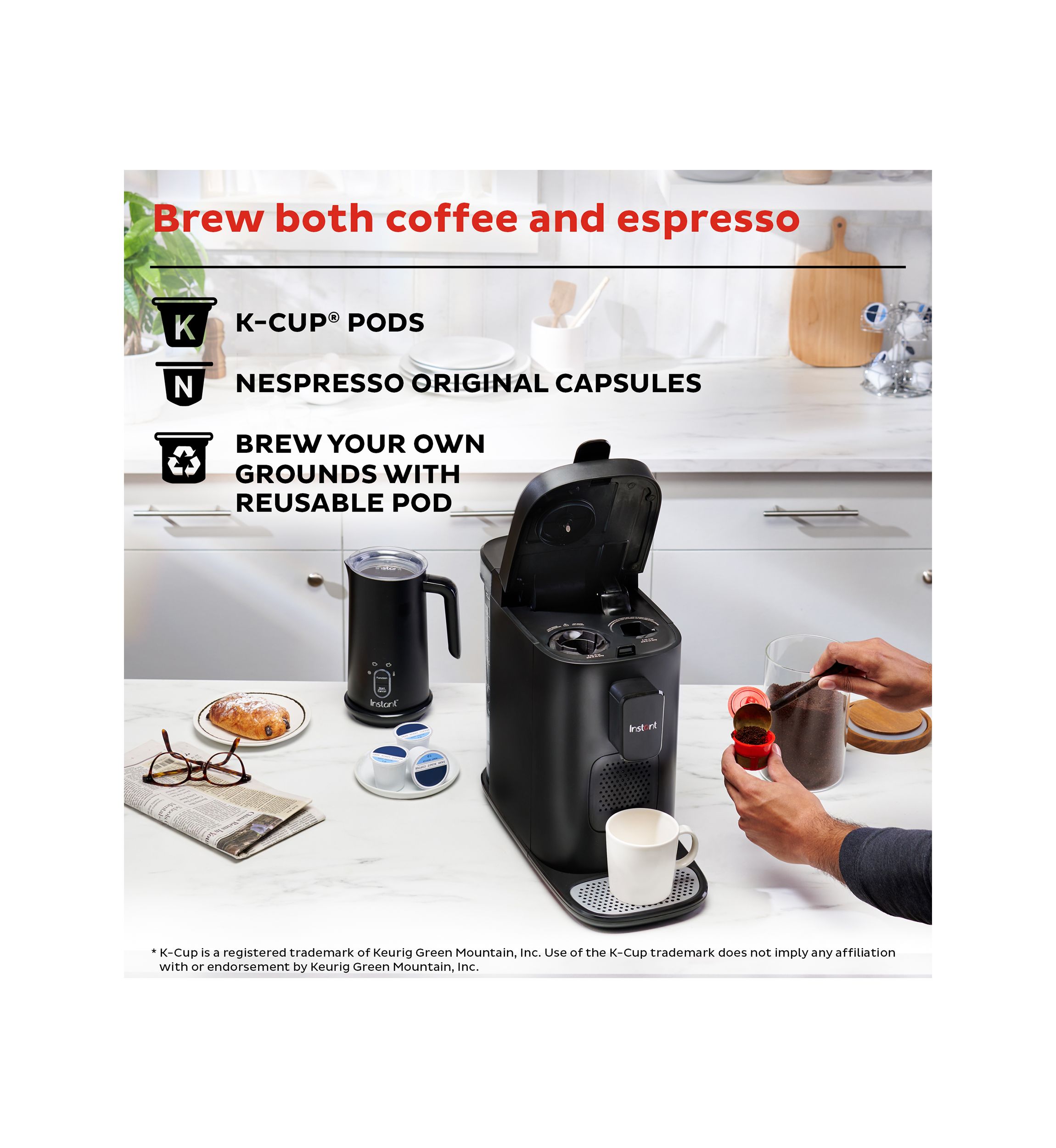 Instant 2-in-1 Multi-Function Coffee Maker, Compatible with K-Cup® Pods and Nespresso Capsules