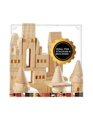 Toy Solid Pine Wood FAO Schwarz {75Piece Set} Wooden Castle Building Blocks Set 