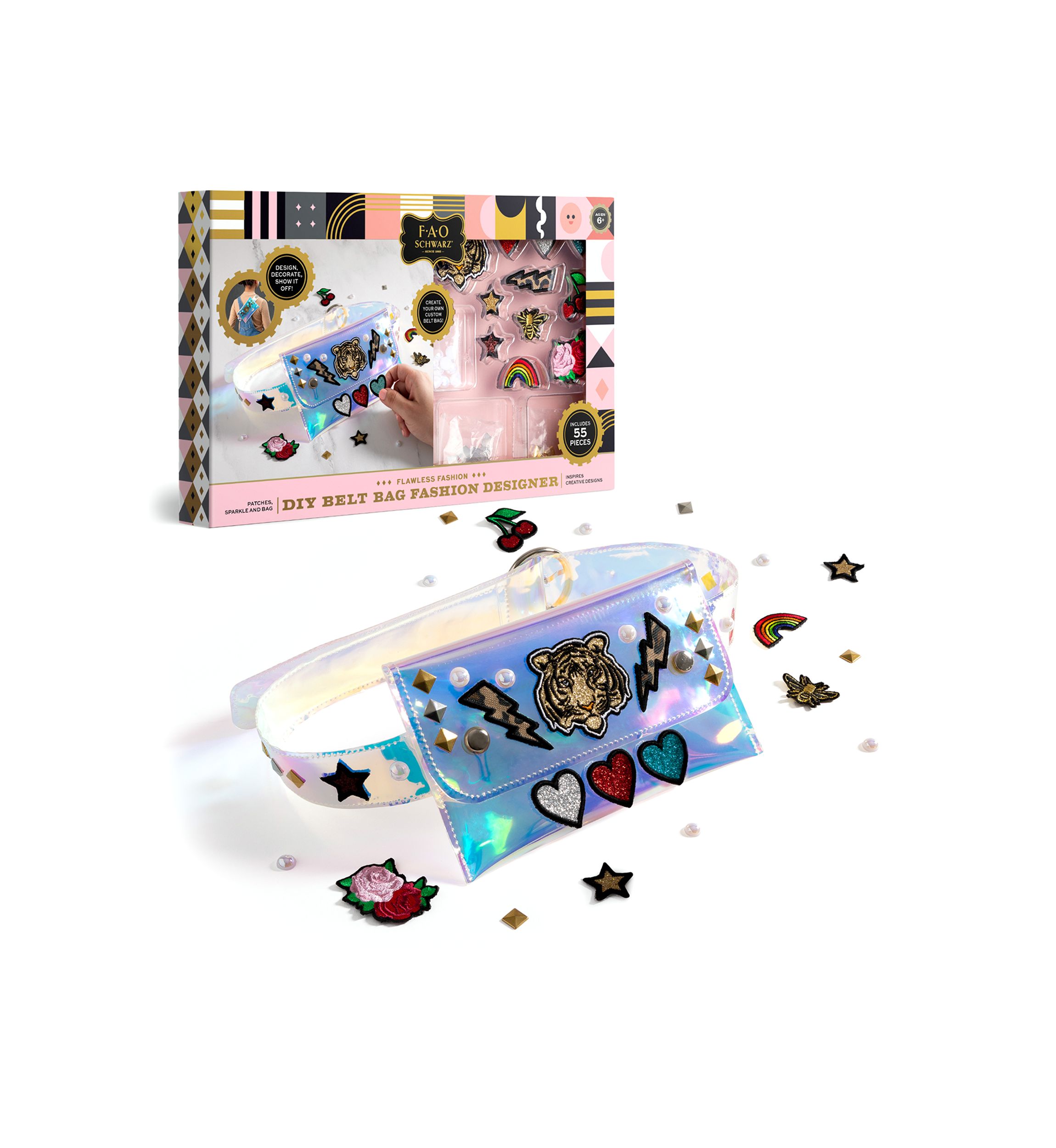 Girls DIY Belt Bag Rhinestone Gold and Silver Stud Craft Kit with Embroidered Patches