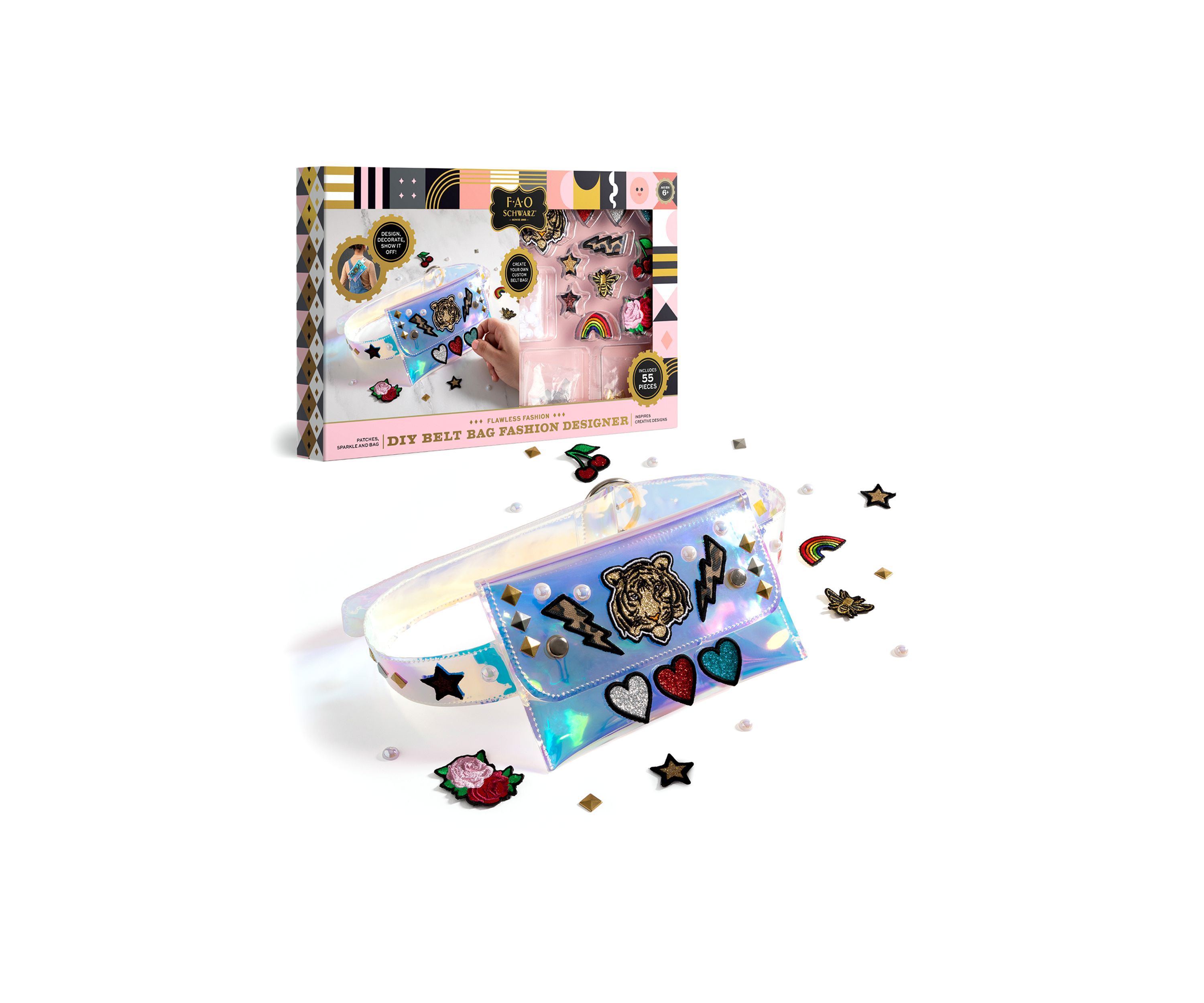 Girls DIY Belt Bag Rhinestone Gold and Silver Stud Craft Kit with Embroidered Patches