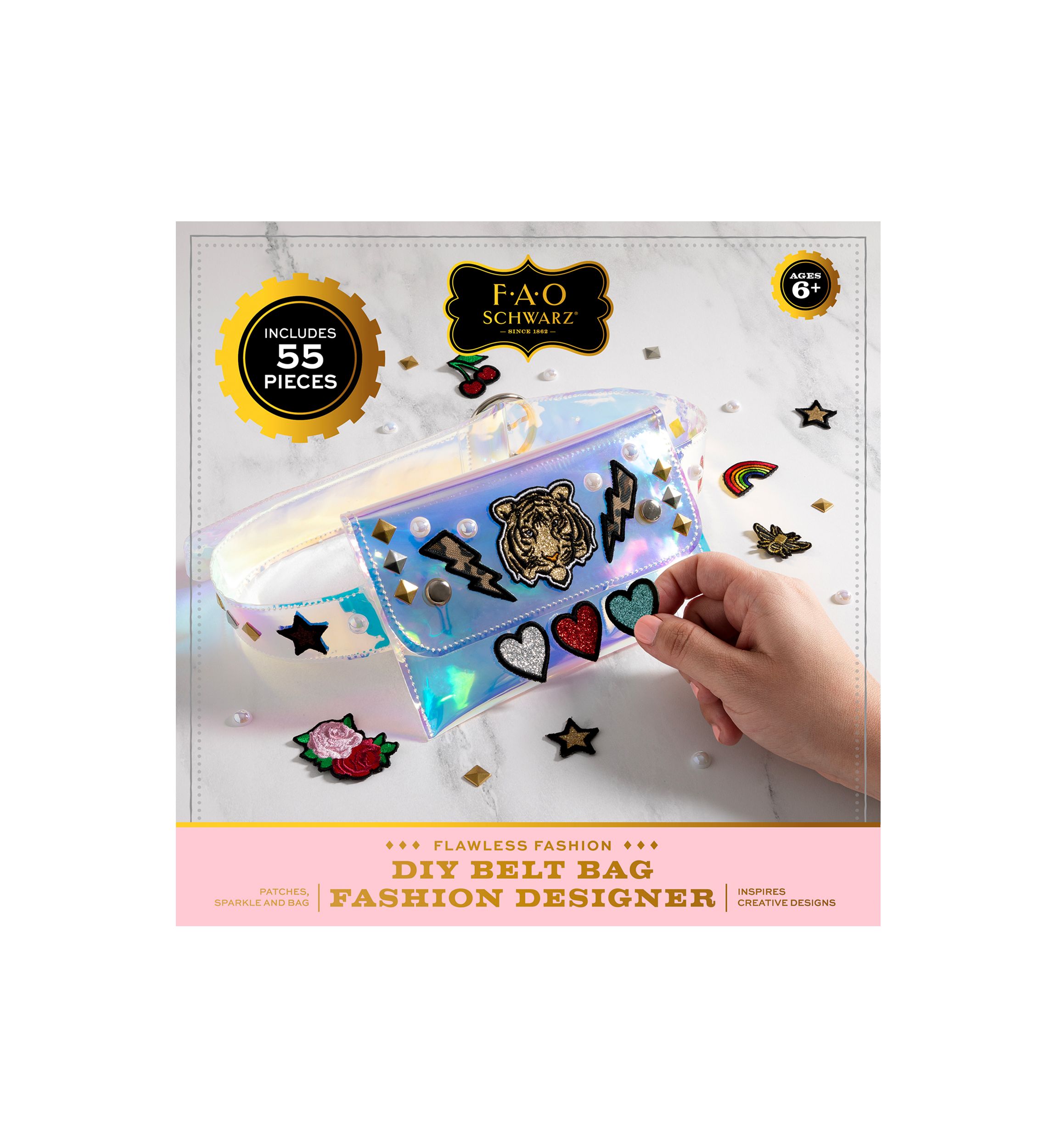 Girls DIY Belt Bag Rhinestone Gold and Silver Stud Craft Kit with Embroidered Patches