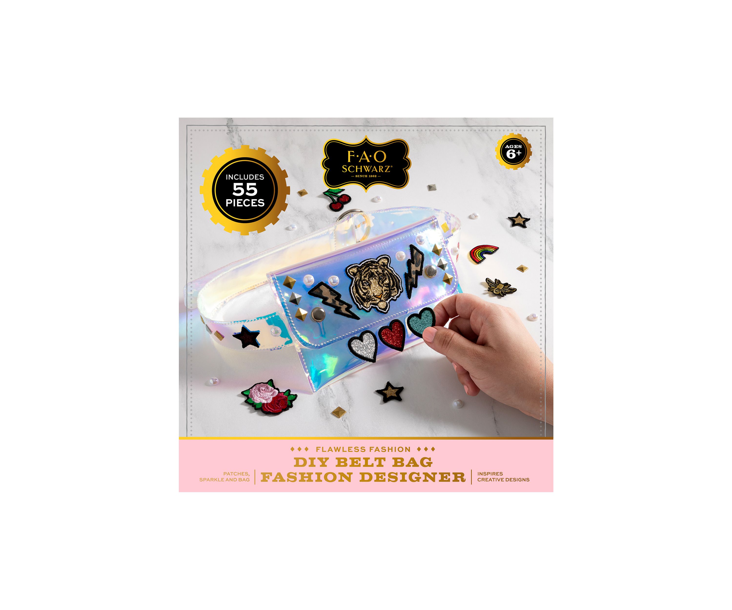 Girls DIY Belt Bag Rhinestone Gold and Silver Stud Craft Kit with Embroidered Patches