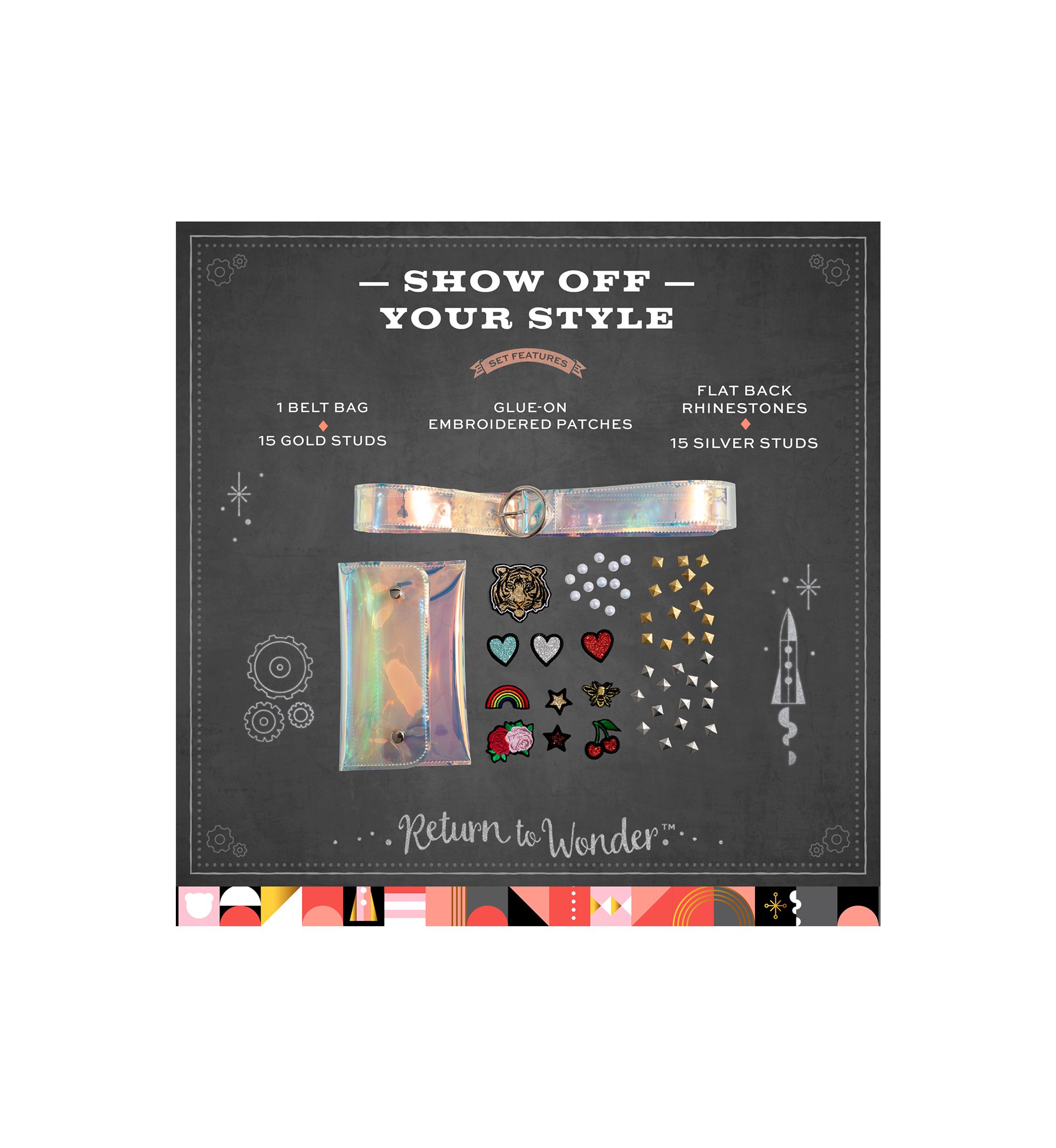 Girls DIY Belt Bag Rhinestone Gold and Silver Stud Craft Kit with Embroidered Patches