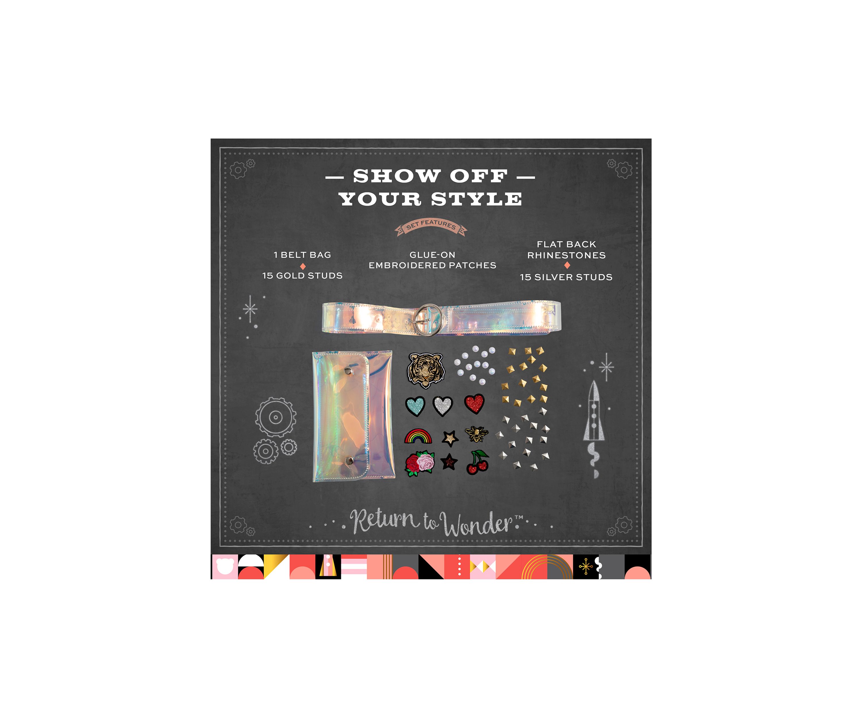 Girls DIY Belt Bag Rhinestone Gold and Silver Stud Craft Kit with Embroidered Patches