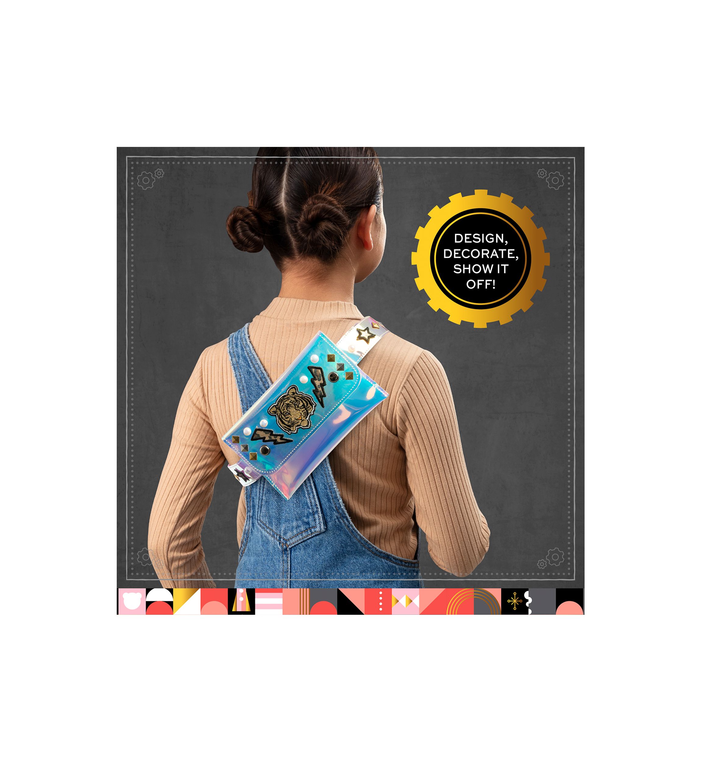 Girls DIY Belt Bag Rhinestone Gold and Silver Stud Craft Kit with Embroidered Patches