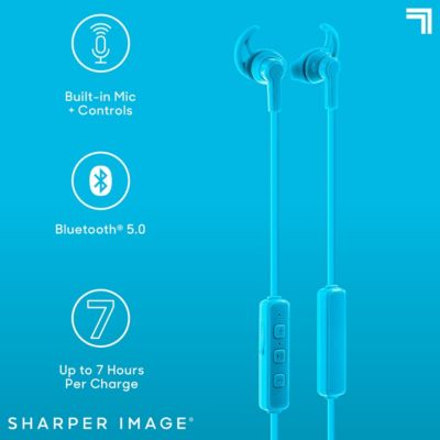 SHARPER IMAGE Bluetooth Wireless Sports Earbuds with Adjustable Strap, Built-In Mic, Button Controls, 7 Hour Playtime, Compatible with Iphone Android Galaxy, Extra Ear Tips, For Gym & Working Out
