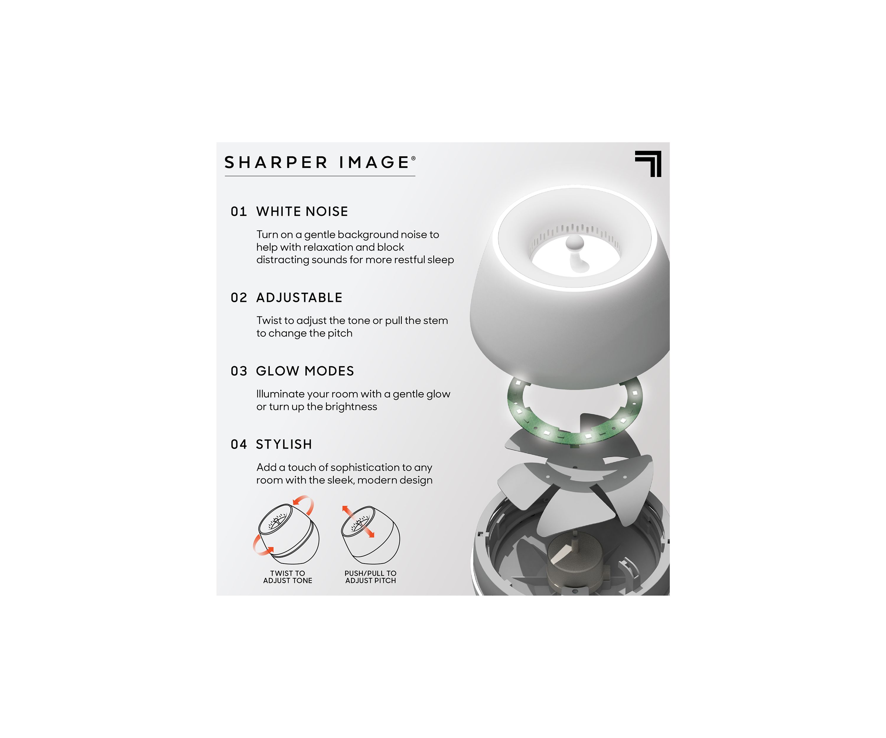 Sound Soother Wind, White Noise Machine With LED Glow