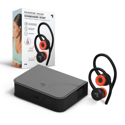 Sharper Image Soundhaven Sport True Wireless Earbuds with Qi Charging Case, IPX4 Sweatproof Water Resistance, Built-In Microphone with Tap Controls, Graphene Drivers for High-Fidelity Music