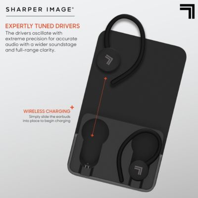 Sharper Image Soundhaven Sport True Wireless Earbuds with Qi Charging Case, IPX4 Sweatproof Water Resistance, Built-In Microphone with Tap Controls, Graphene Drivers for High-Fidelity Music