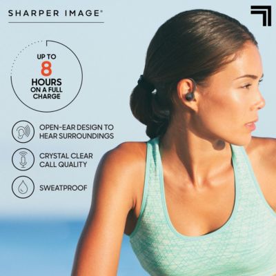 Sharper Image Soundhaven Sport True Wireless Earbuds with Qi Charging Case, IPX4 Sweatproof Water Resistance, Built-In Microphone with Tap Controls, Graphene Drivers for High-Fidelity Music