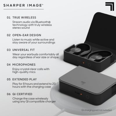Sharper Image Soundhaven Sport True Wireless Earbuds with Qi Charging Case, IPX4 Sweatproof Water Resistance, Built-In Microphone with Tap Controls, Graphene Drivers for High-Fidelity Music