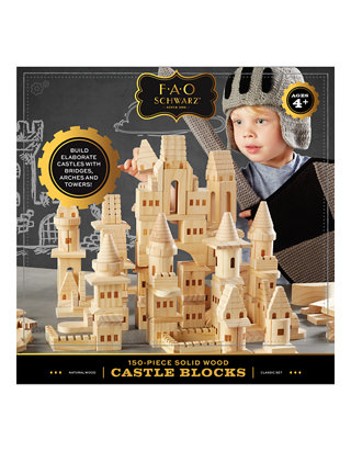 FAO Schwarz 150 piece Solid Natural Wood Castle Blocks Childrens Toy Set 