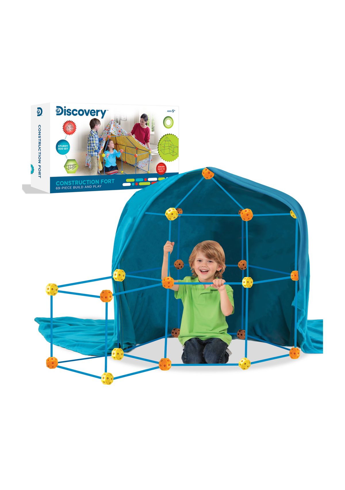 69 Piece Flexible Construction Fort with 44 Rods & 25 Connector Blocks