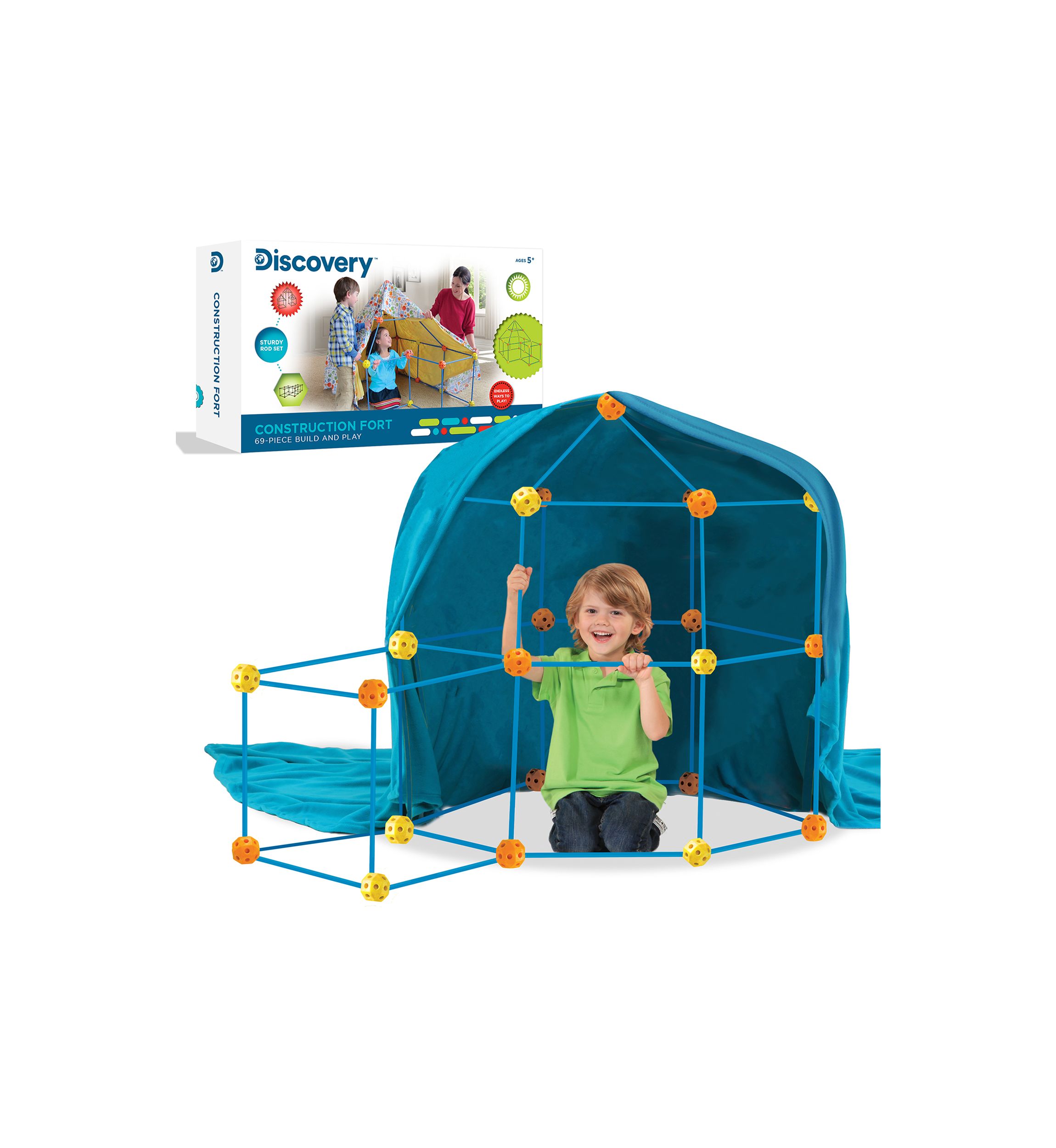 69 Piece Flexible Construction Fort with 44 Rods & 25 Connector Blocks