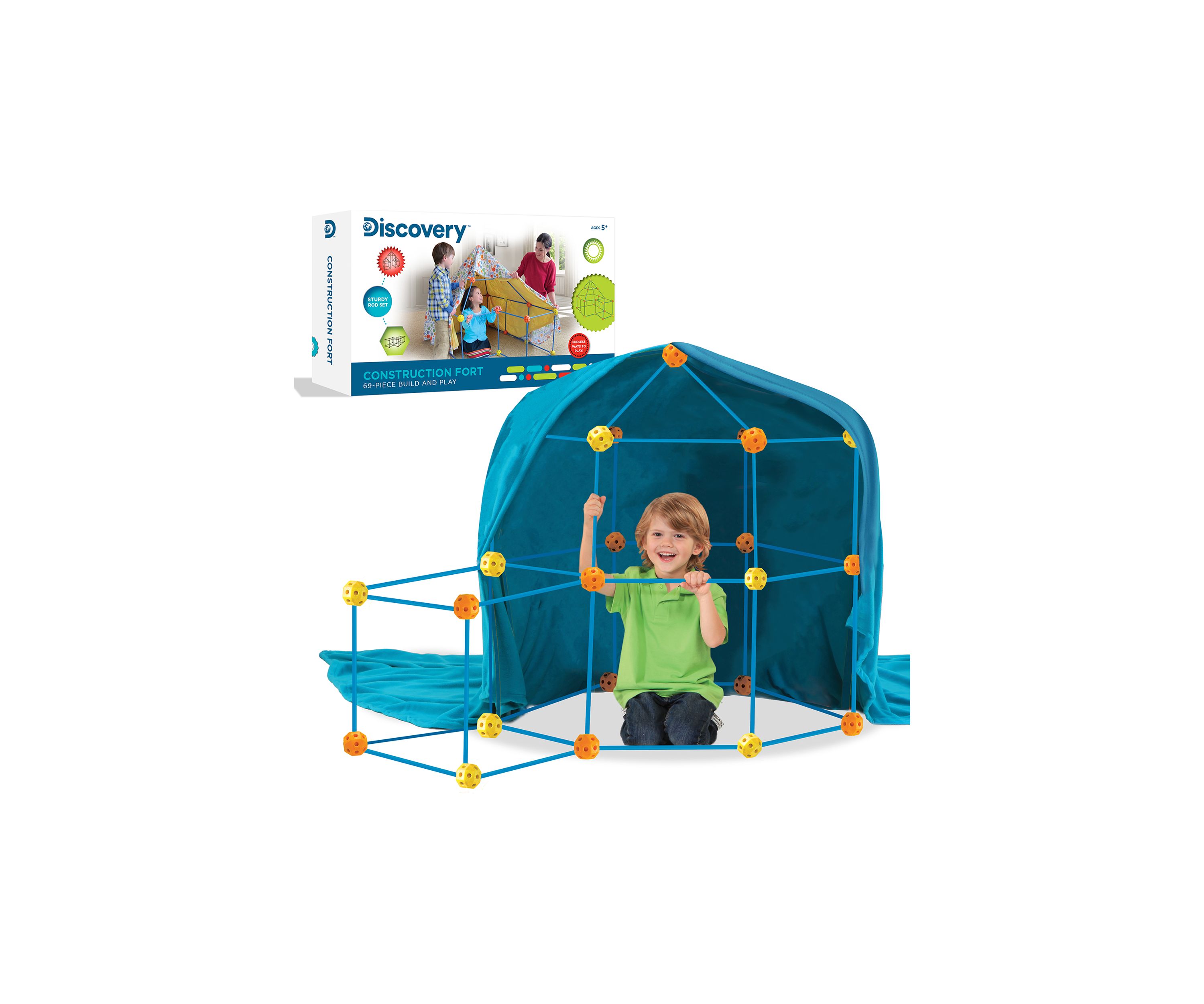 69 Piece Flexible Construction Fort with 44 Rods & 25 Connector Blocks