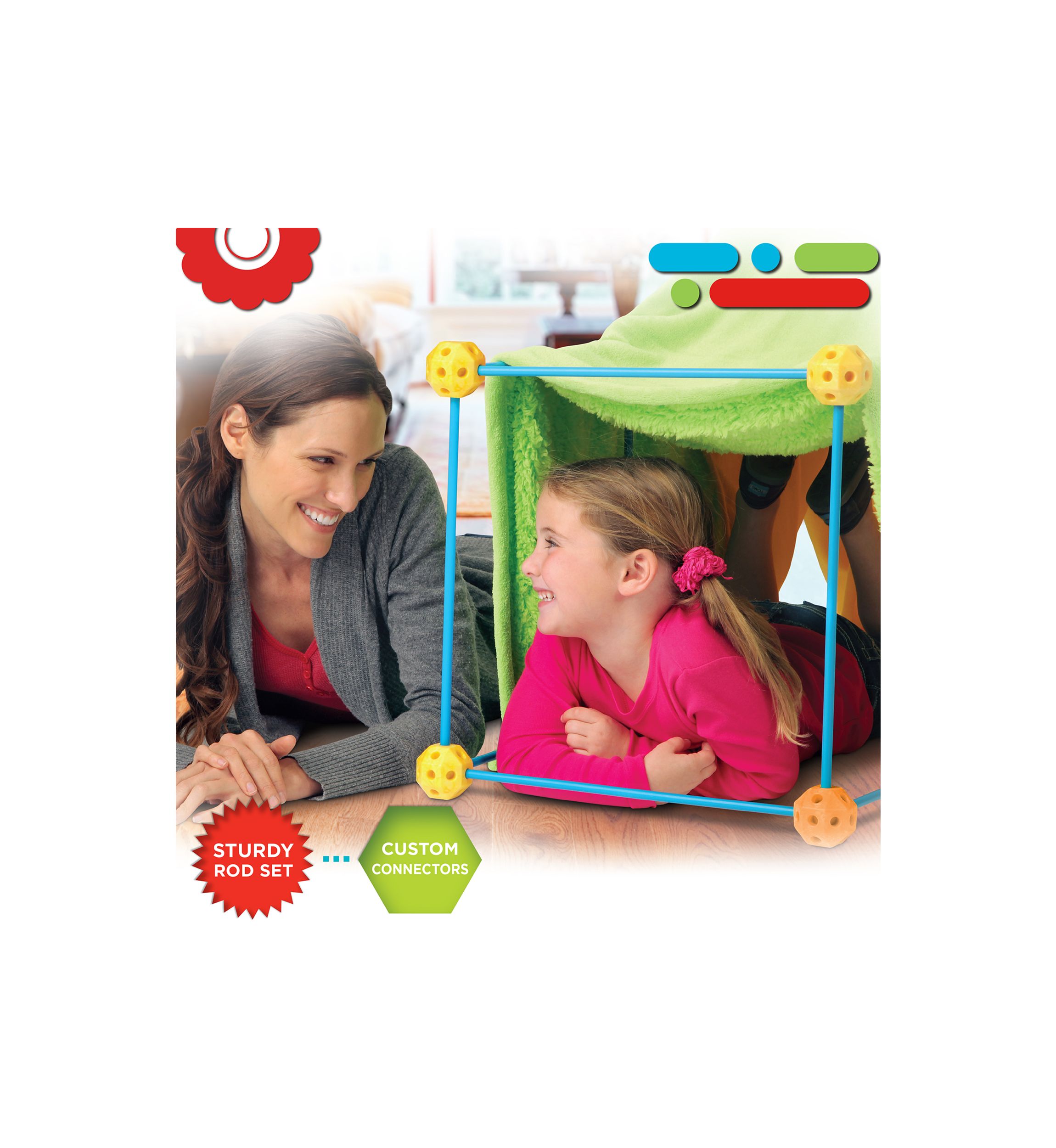 69 Piece Flexible Construction Fort with 44 Rods & 25 Connector Blocks