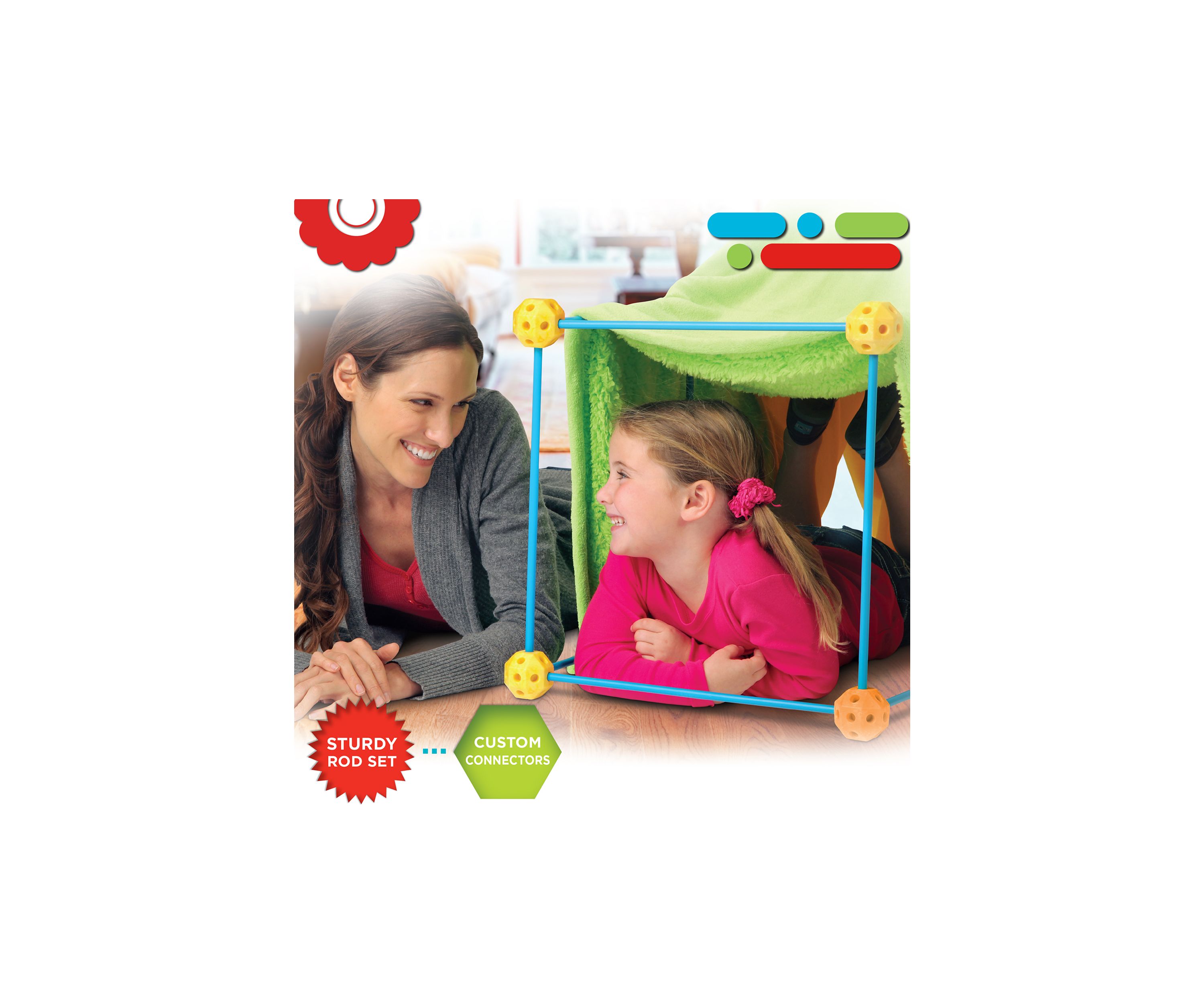 69 Piece Flexible Construction Fort with 44 Rods & 25 Connector Blocks