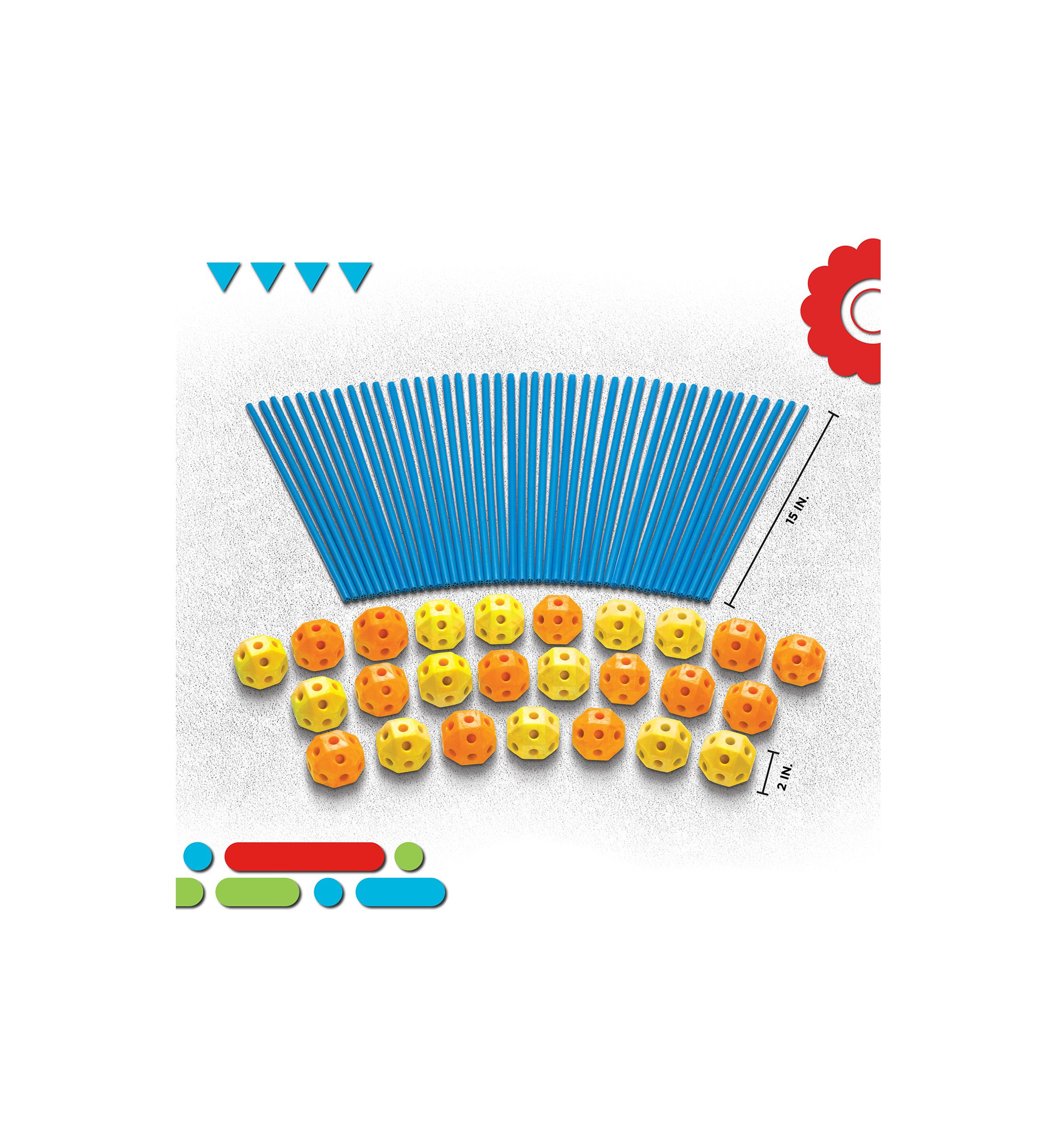 69 Piece Flexible Construction Fort with 44 Rods & 25 Connector Blocks