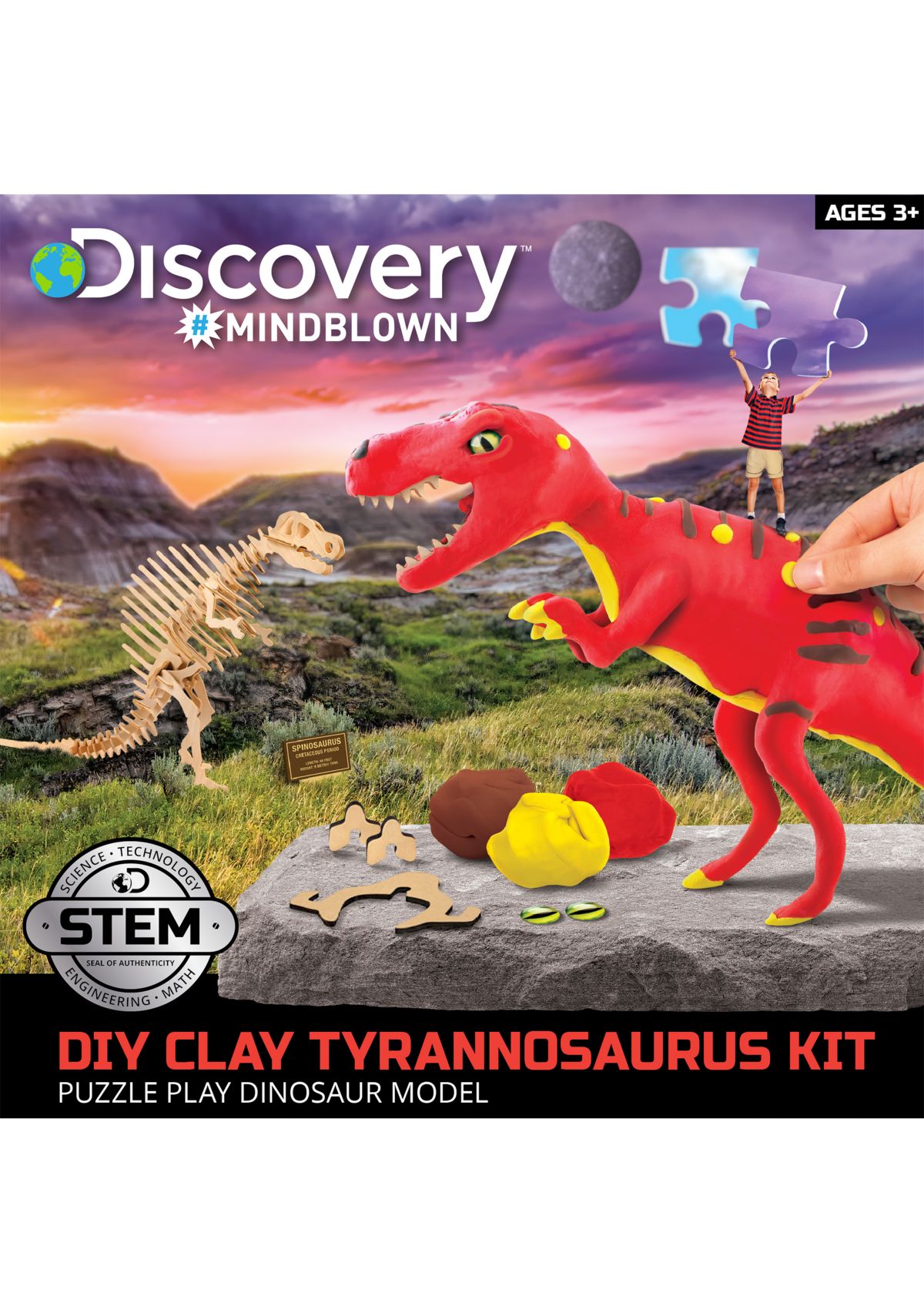  3D Wooden Puzzle Clay Dinosaur Molding Kit 