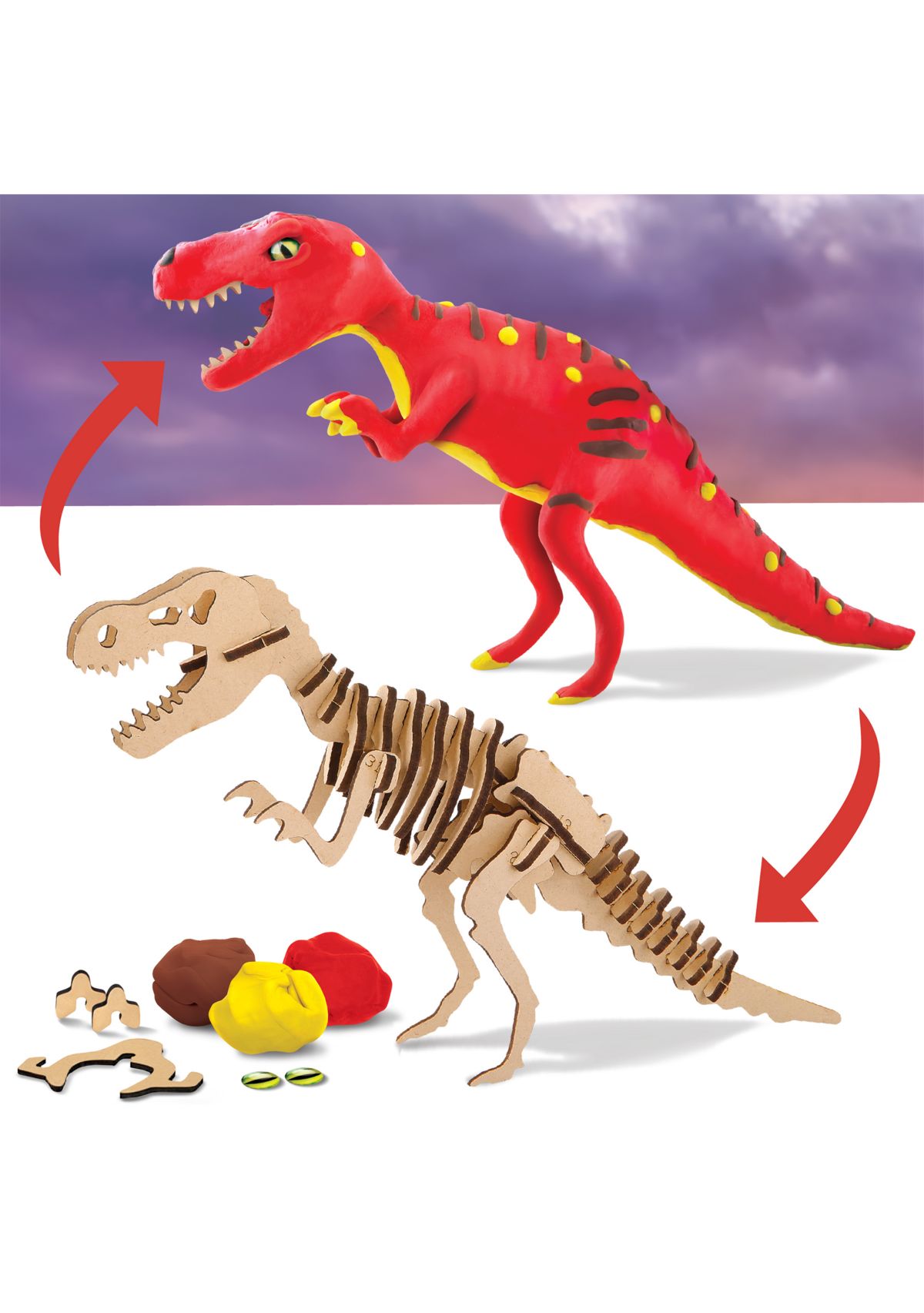  3D Wooden Puzzle Clay Dinosaur Molding Kit 