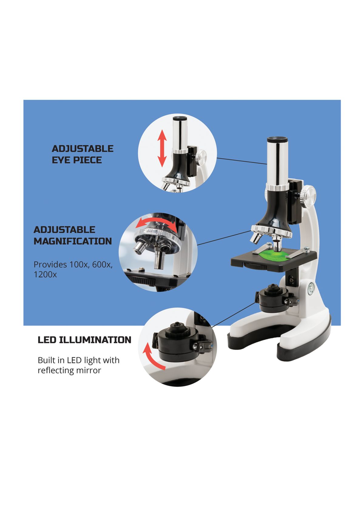  Microscope Set 52-Piece with Durable Metal Framework, 120X to 1200X Magnification  