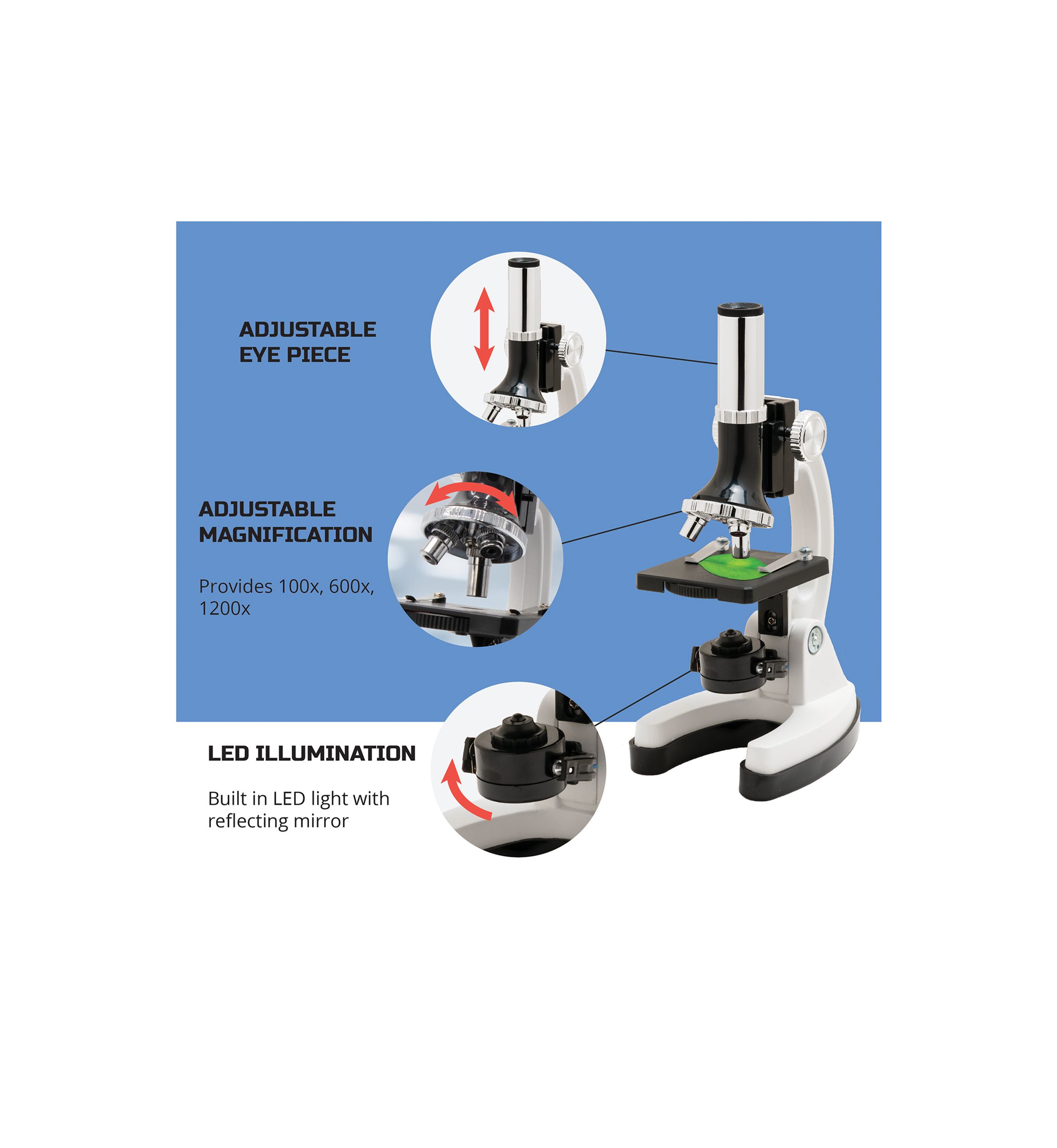  Microscope Set 52-Piece with Durable Metal Framework, 120X to 1200X Magnification  