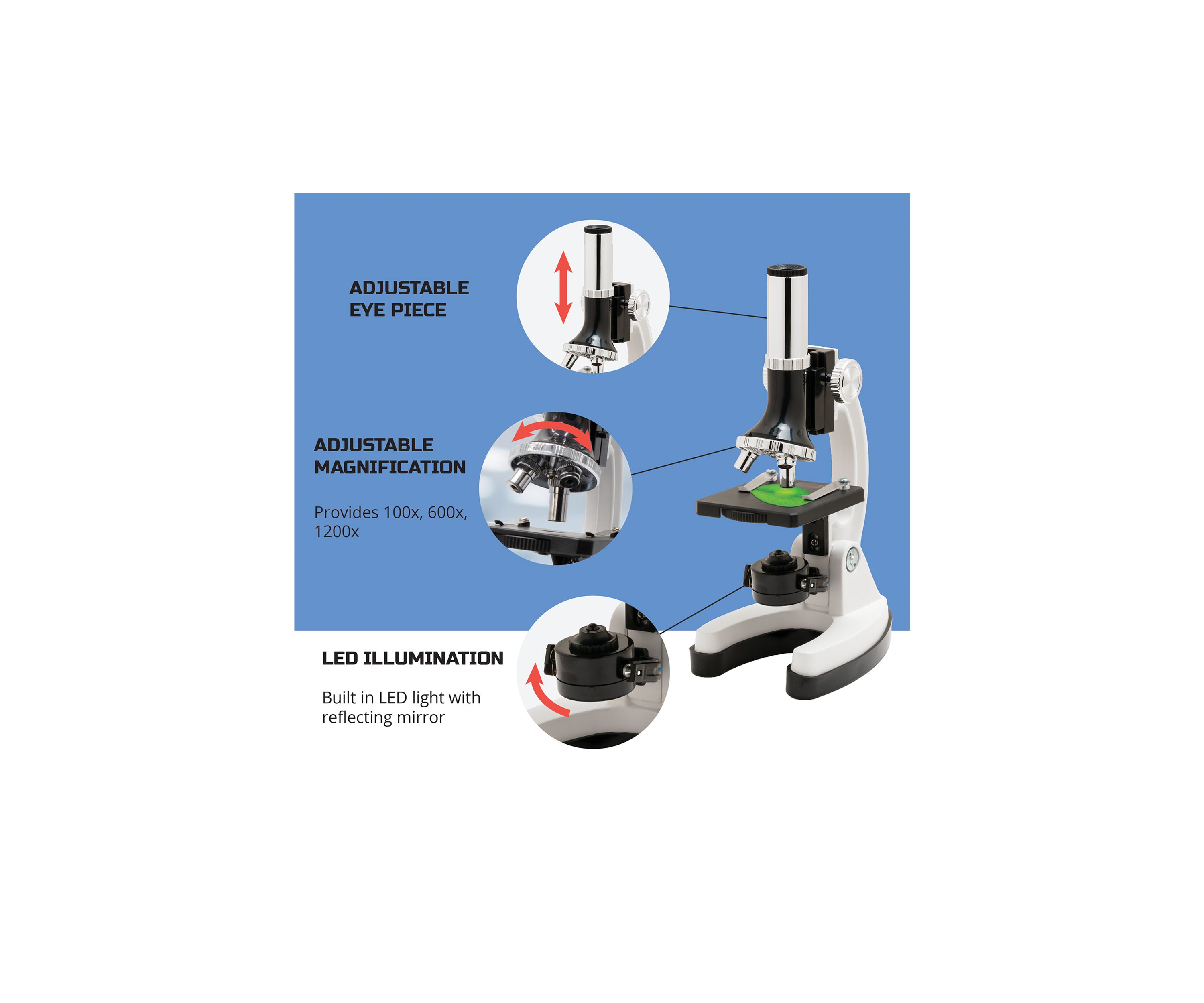  Microscope Set 52-Piece with Durable Metal Framework, 120X to 1200X Magnification  