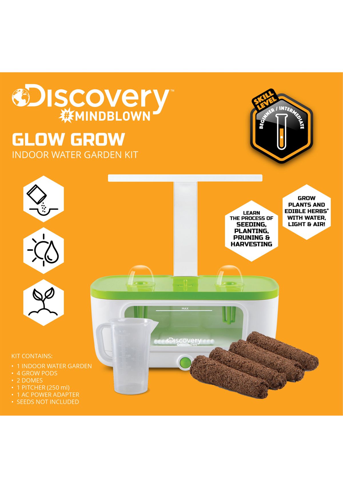 LED Glow Grow Indoor Water Herb Garden Kit